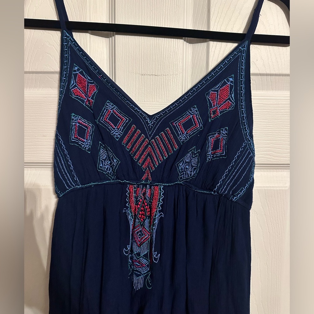 Sleeveless Embroidered Navy Maxi Dress